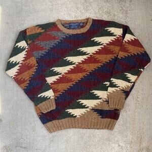 Vintage 90s Northern Isles Cotton Multicolor Geometric Pattern Knit Sweater